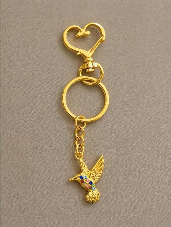 Other - Gold Hummingbird Heart Keychain Bag Charm